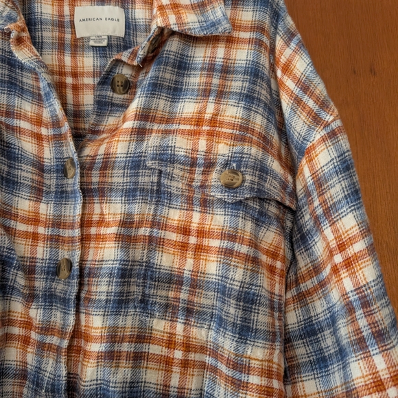 American Eagle Outfitters Blue and Orange Plaid Shirt Cropped Women's - Picture 4 of 6